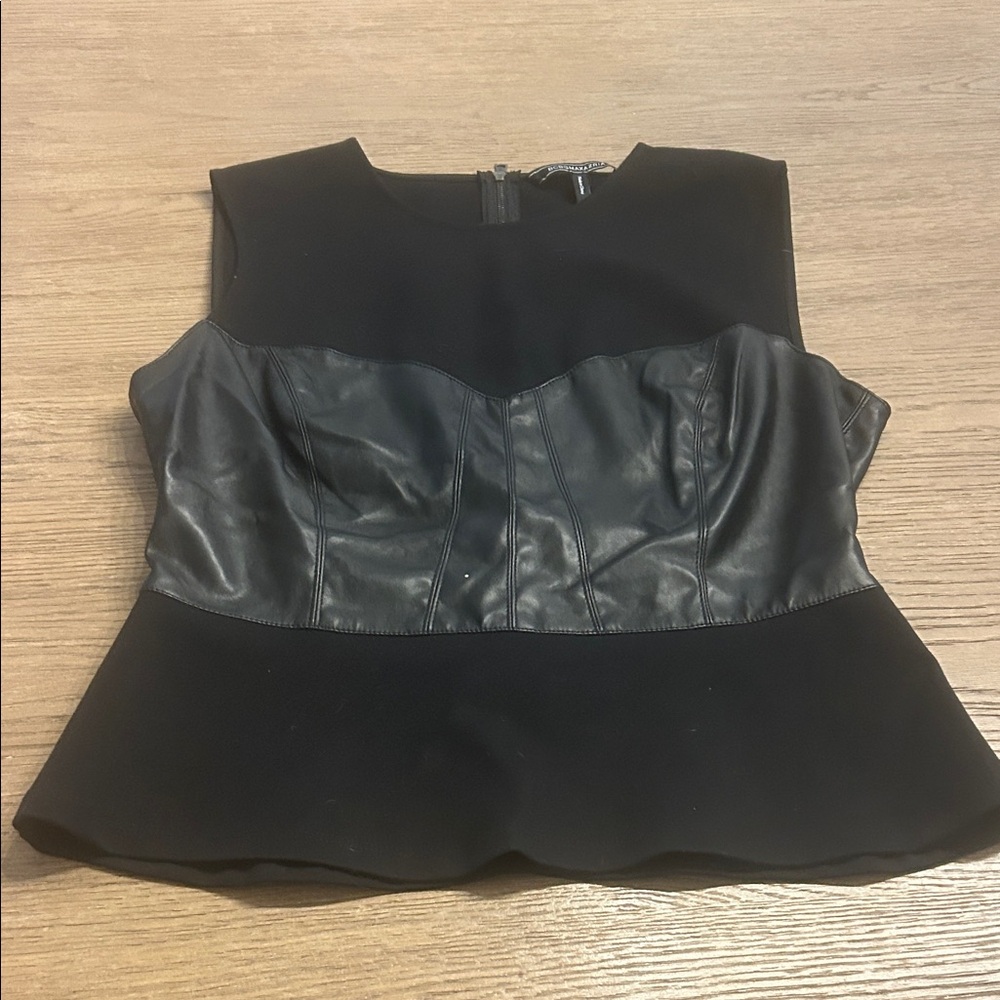 BCBGMaxAzria Black Crop Top with Leather Detail